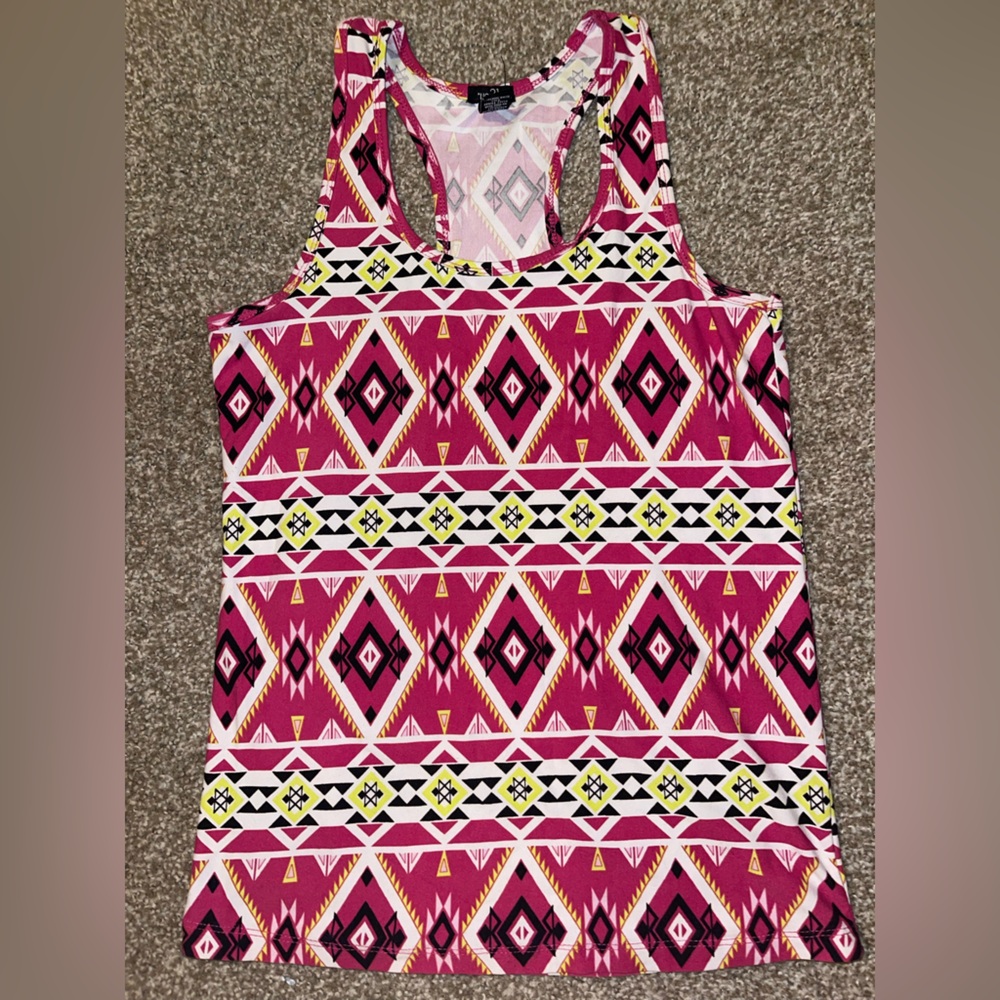 Rue21 Pink and Yellow Geometric Tank Top